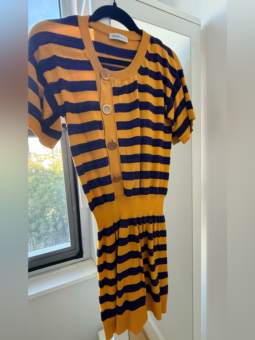 Chloe Blue and Yellow Cotton Knit Dress